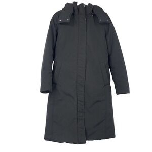 UNIQLO Women Size Small Coat Black Down Feather Fill Parka Jacket Long Hood